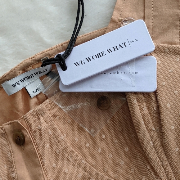 WeWoreWhat Dress Midi Sweetheart Neckline Swiss Dot Button Front Maple L NWT - Picture 16 of 16